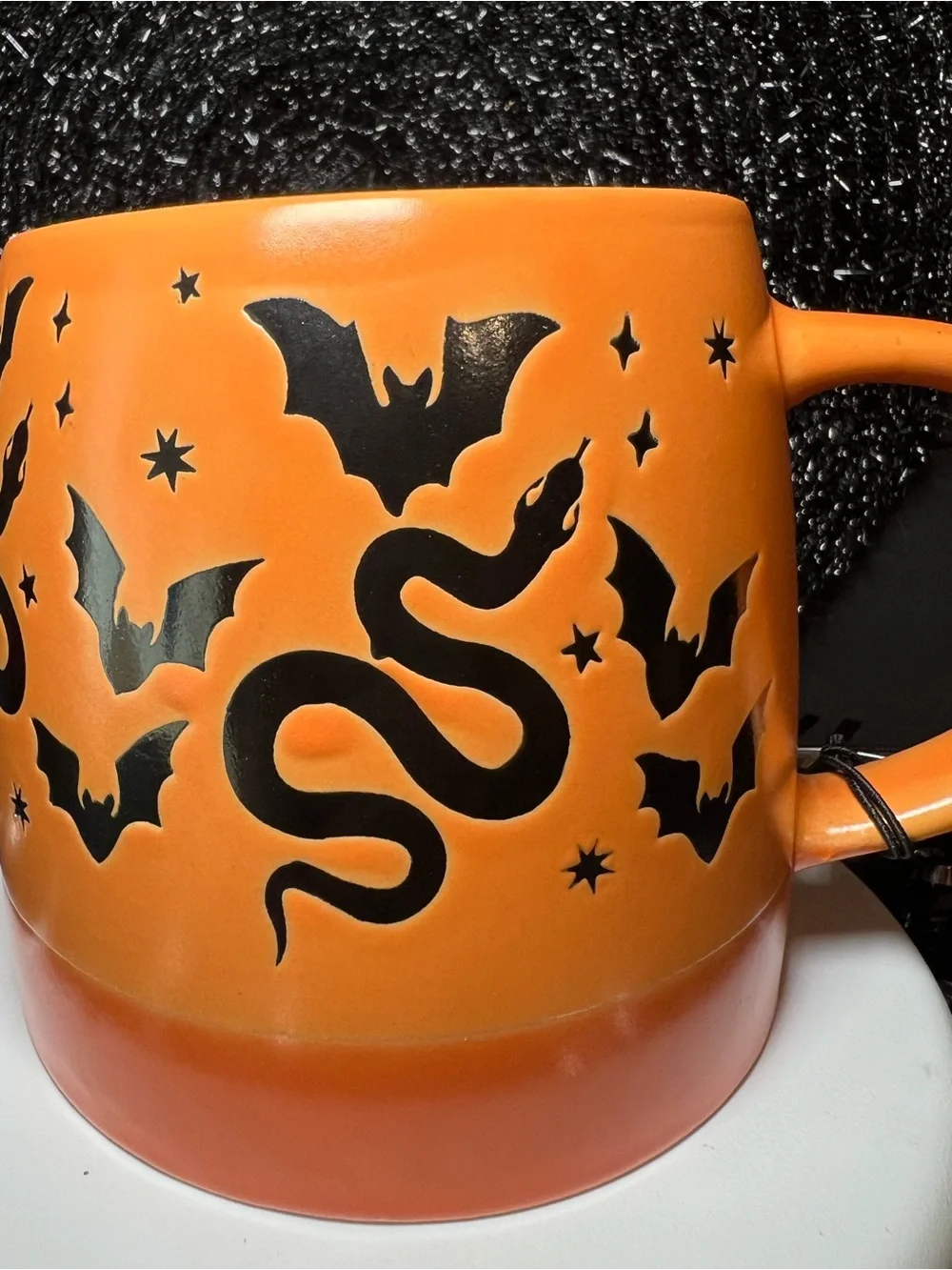 Halloween Orange Stoneware Mug with Black Bats & Snakes Large